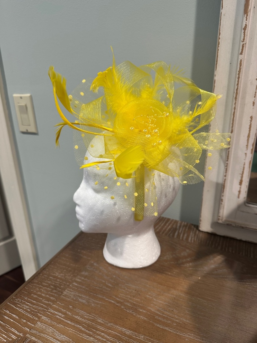 Kentucky Derby Yellow Feathered Fascinator Headpiece